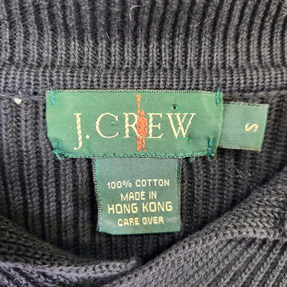 Vintage J.Crew Mens Navy Blue Ribbed Cotton Polo Sweater Made in Hong‎ Kong S